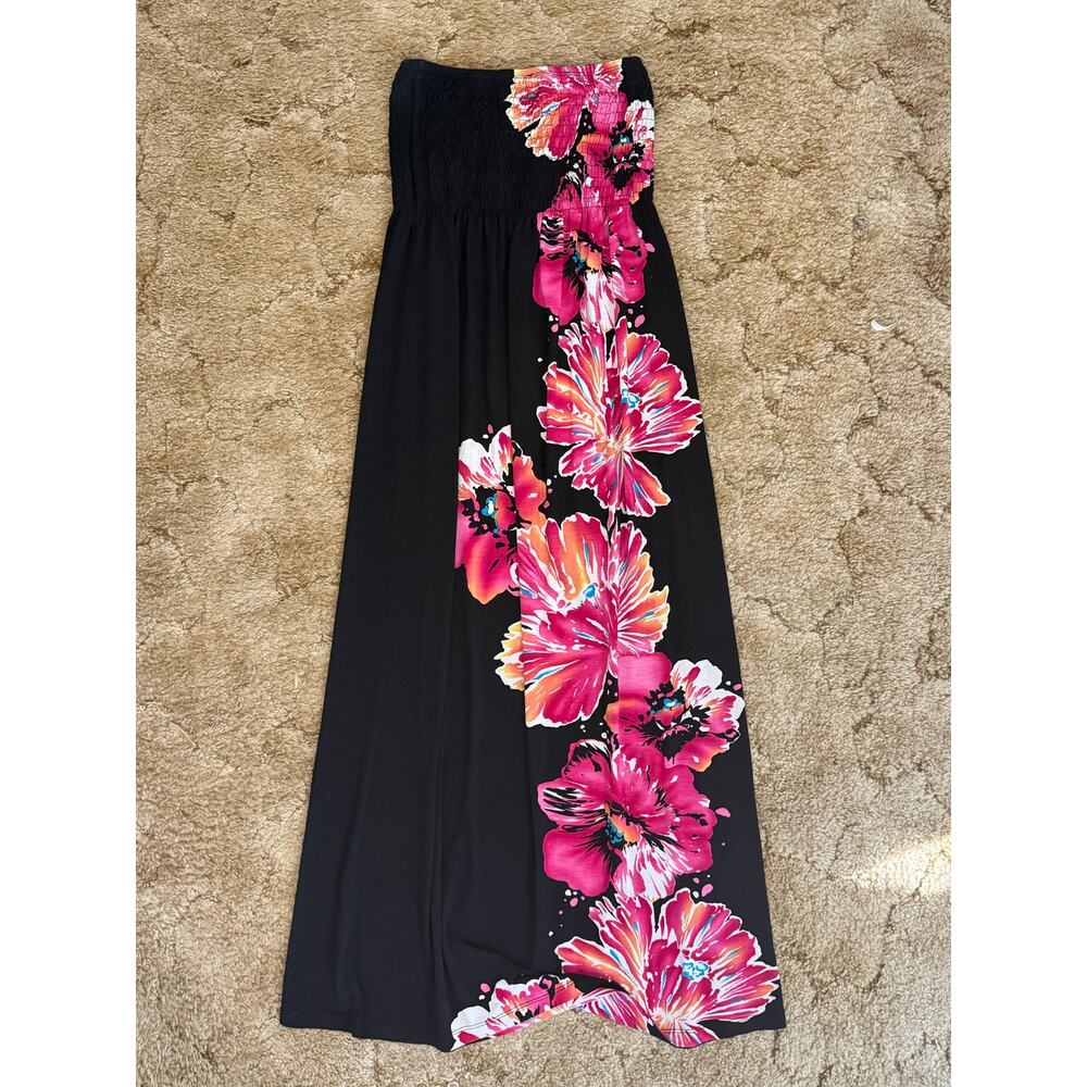 Charming Charlie Black Floral Strapless Maxi Dress Smocked Size Medium - Picture 4 of 4